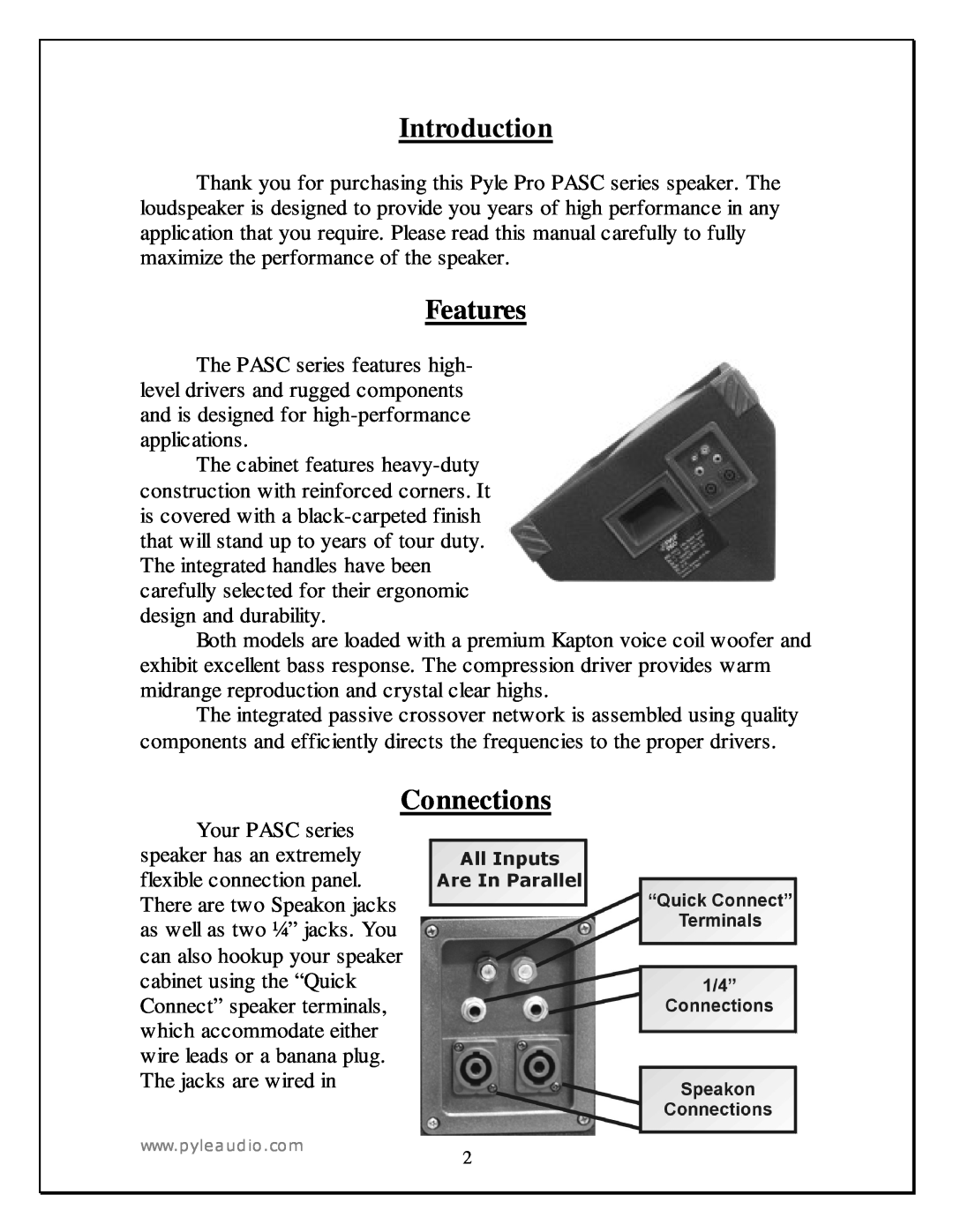 Radio Shack PASC12 manual Introduction, Features, Connections 