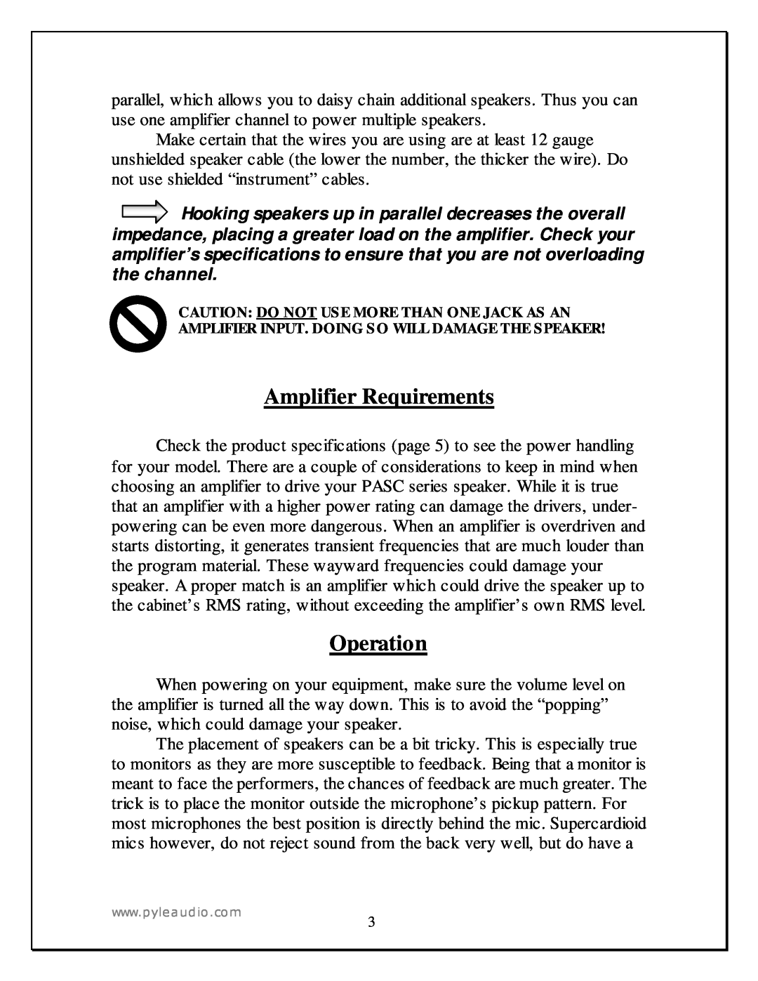 Radio Shack PASC12 manual Amplifier Requirements, Operation 