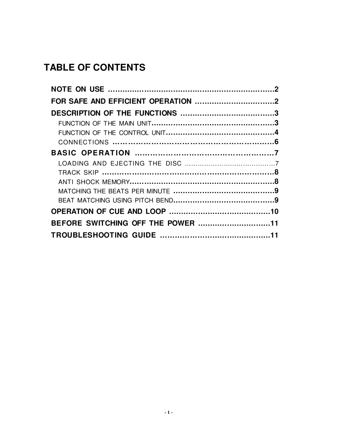 Radio Shack PDCD810 manual Table of Contents 