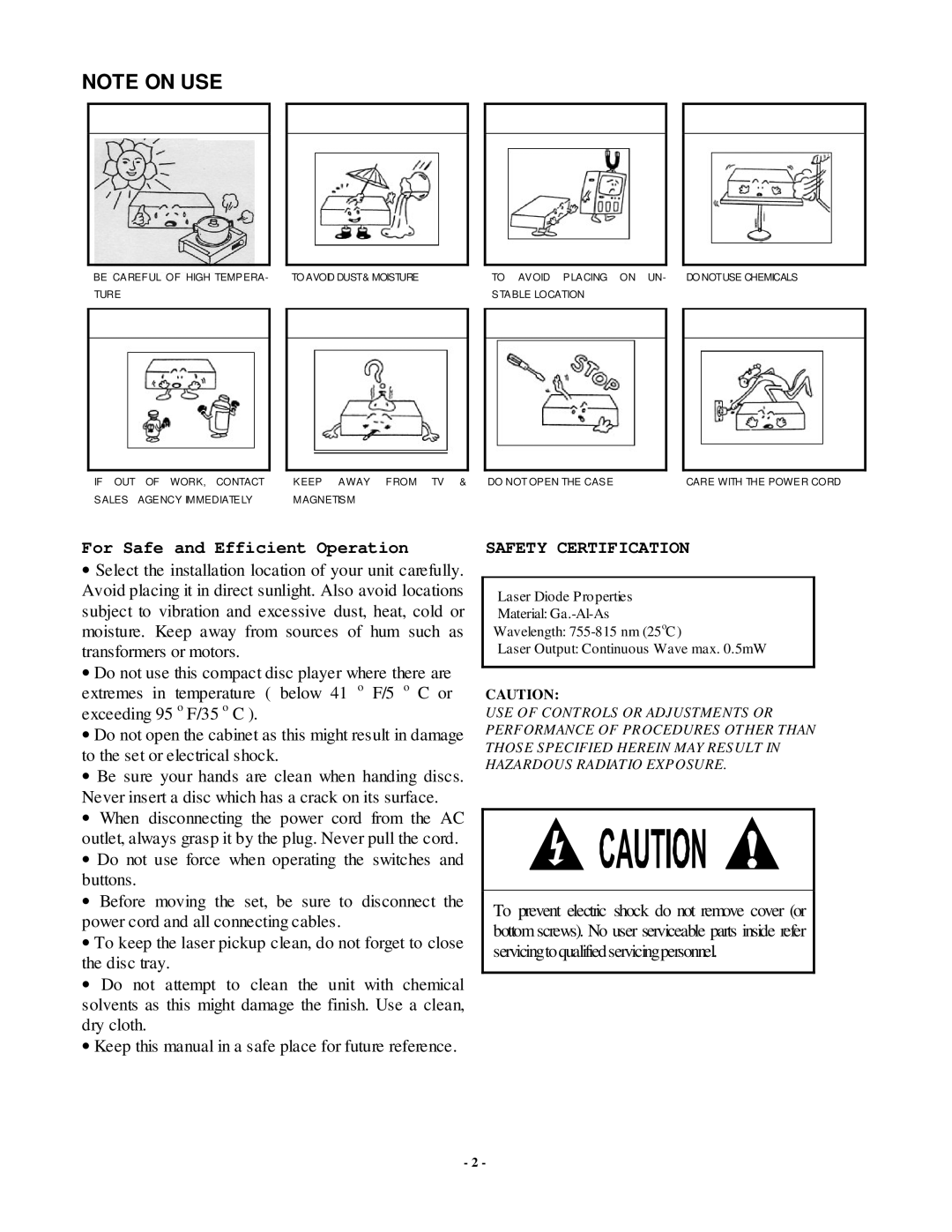 Radio Shack PDCD810 manual Safety Certification 