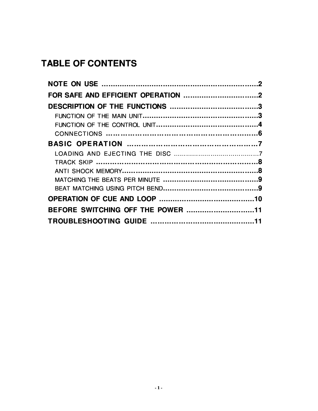 Radio Shack PDCD810 manual Table Of Contents 