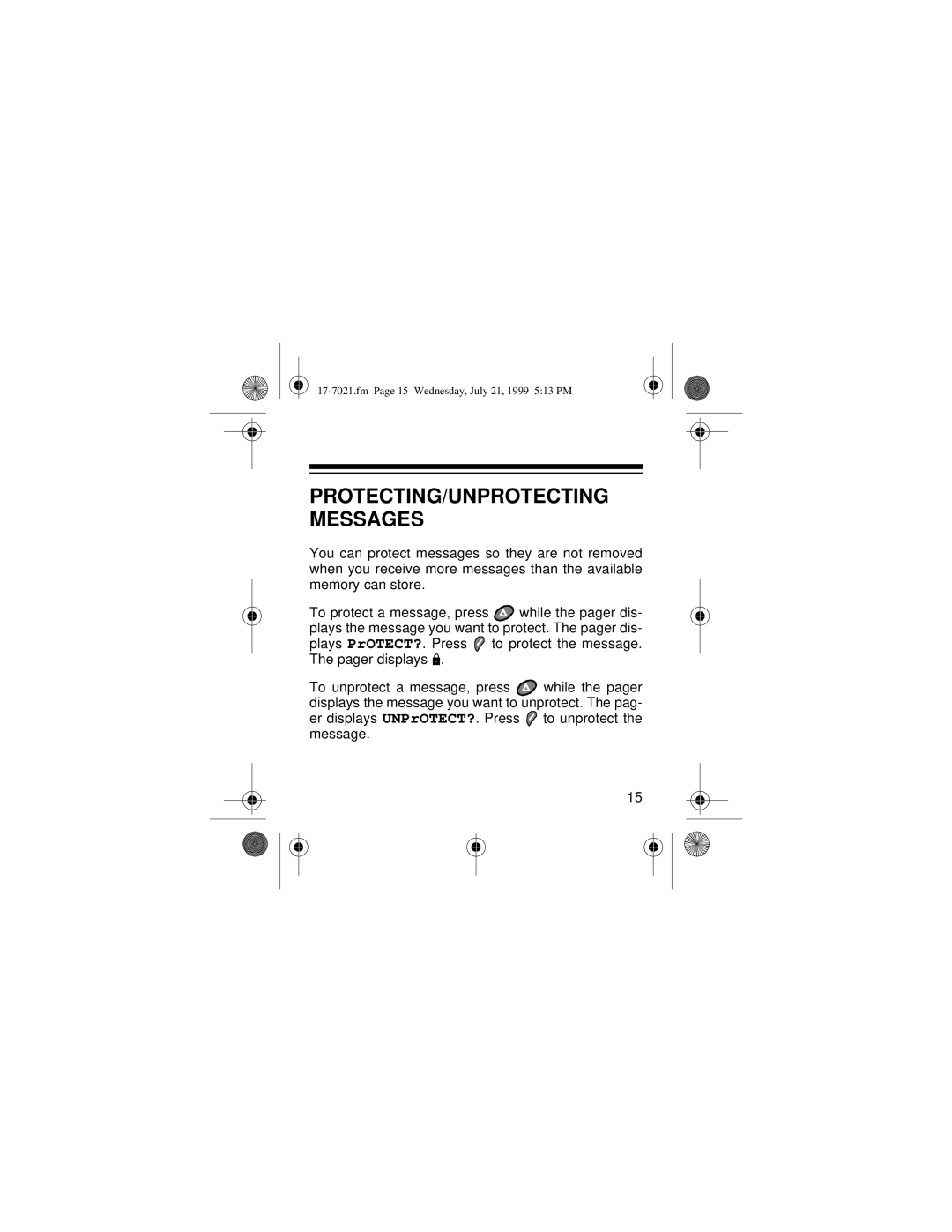 Radio Shack PG 202 owner manual PROTECTING/UNPROTECTING Messages 