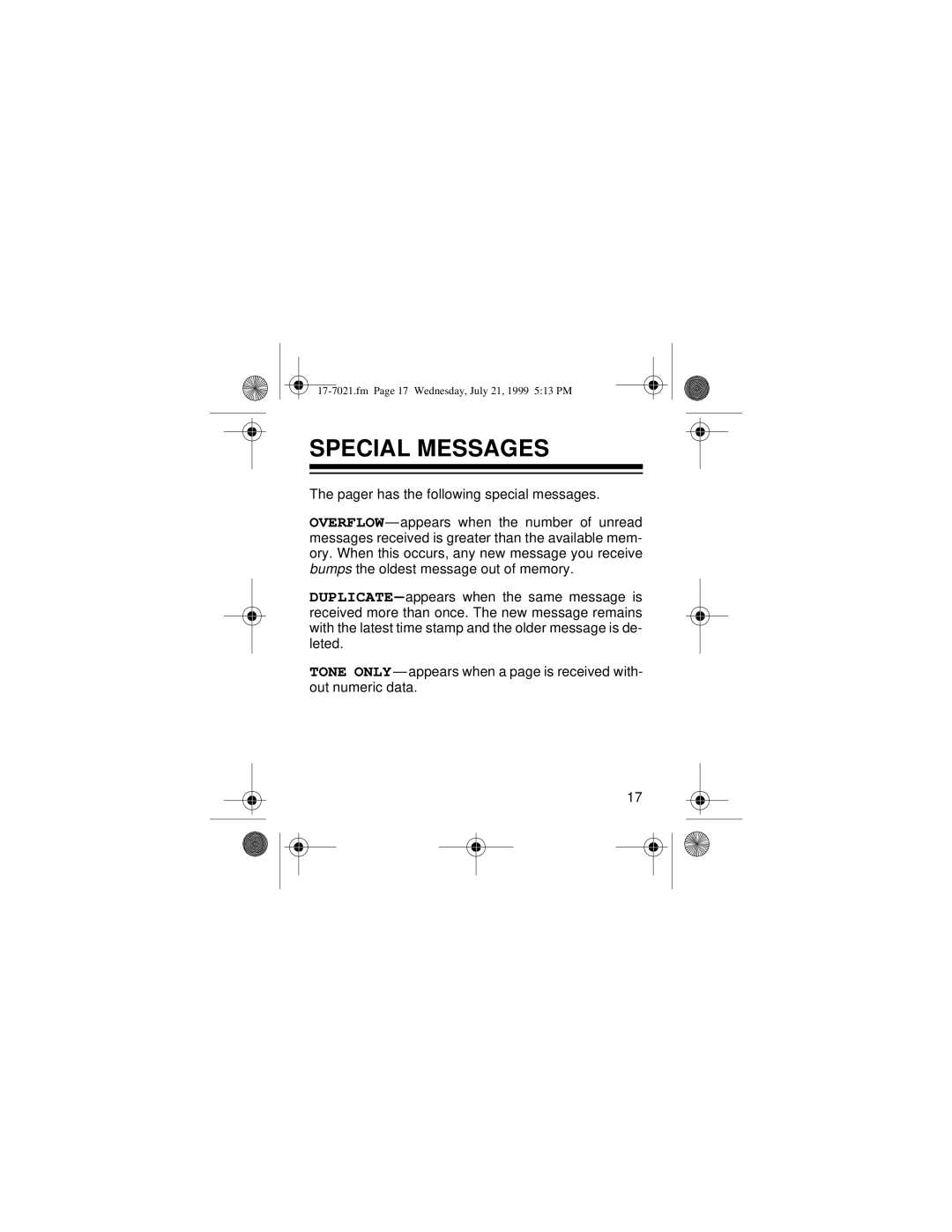 Radio Shack PG 202 owner manual Special Messages 