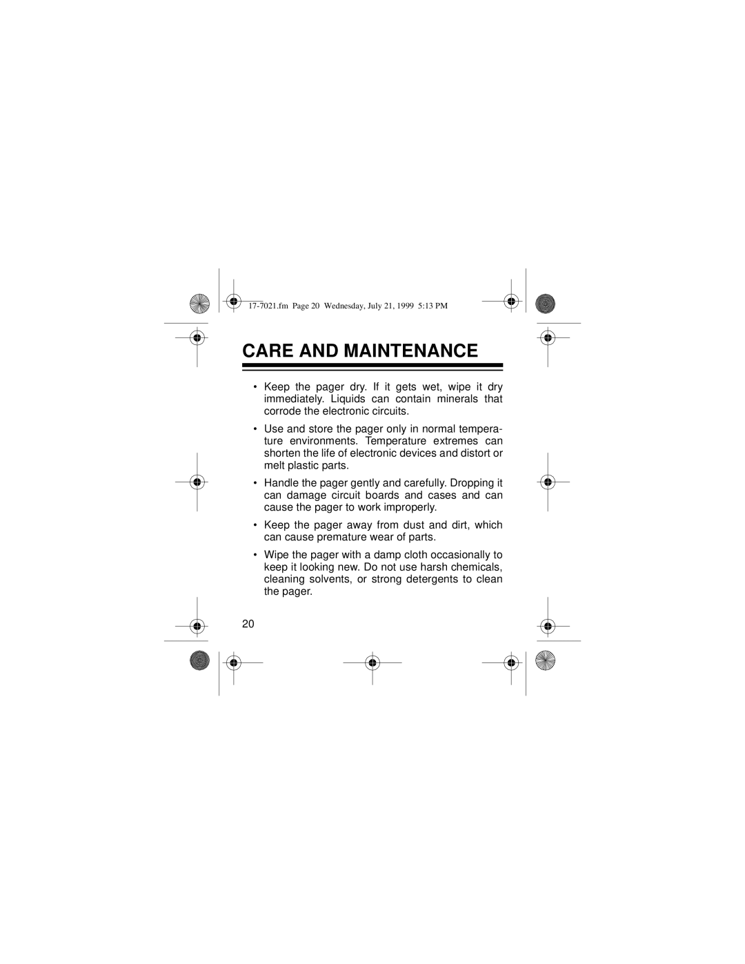 Radio Shack PG 202 owner manual Care and Maintenance 