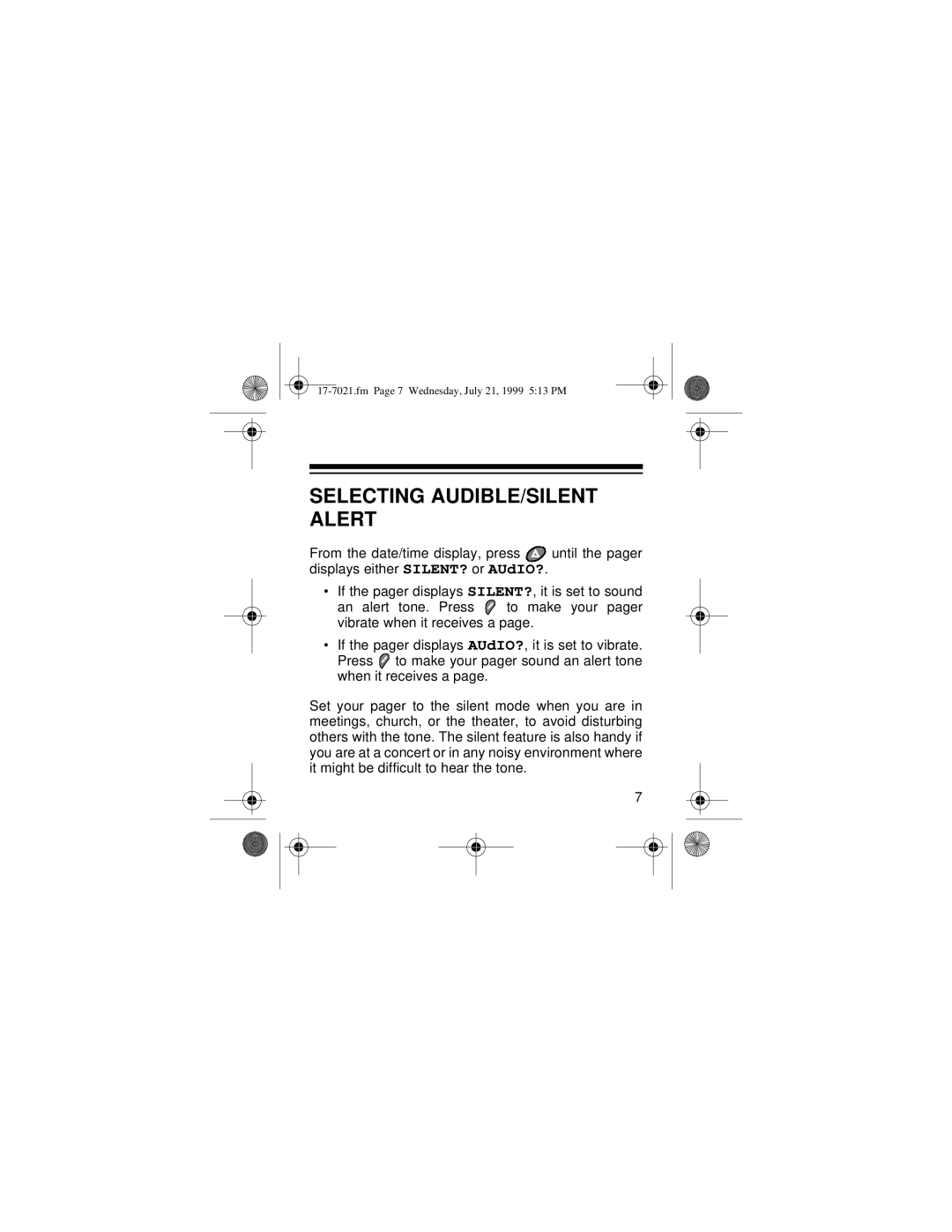 Radio Shack PG 202 owner manual Selecting AUDIBLE/SILENT Alert 