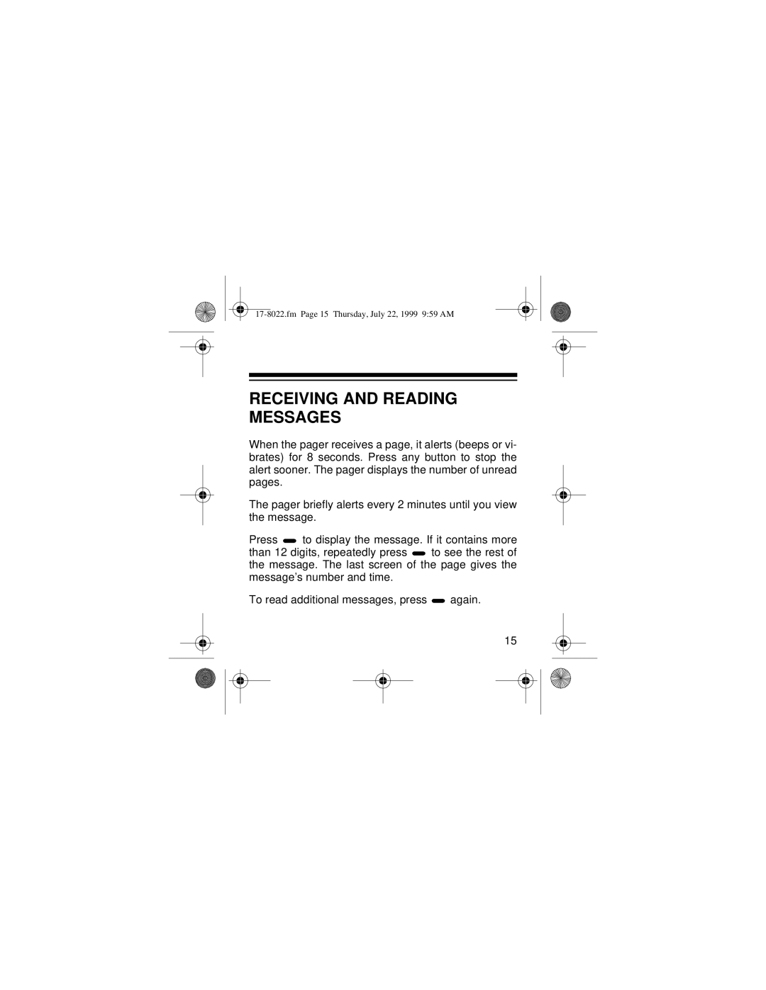 Radio Shack PGL-302 owner manual Receiving and Reading Messages 