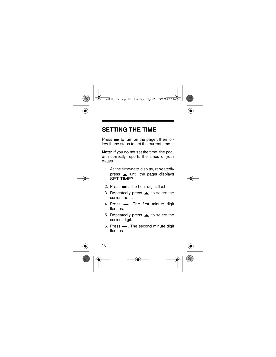 Radio Shack PGL-302 owner manual Setting the Time, Set Time? 