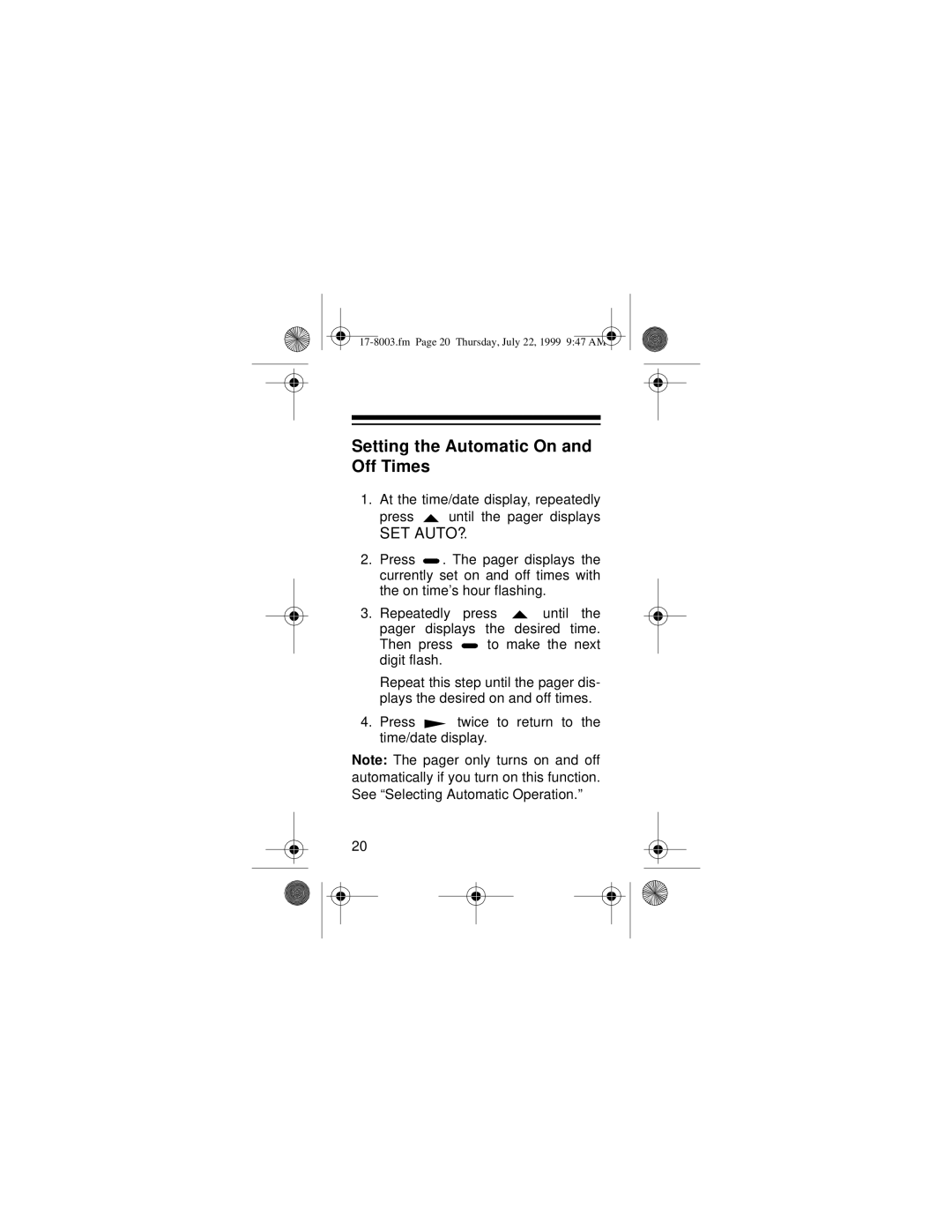 Radio Shack PGL-302 owner manual Setting the Automatic On and Off Times, Set Auto? 