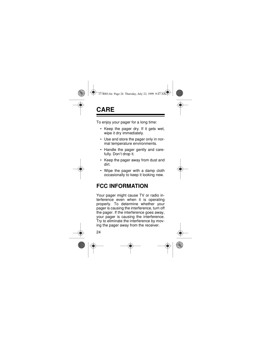 Radio Shack PGL-302 owner manual Care, FCC Information 