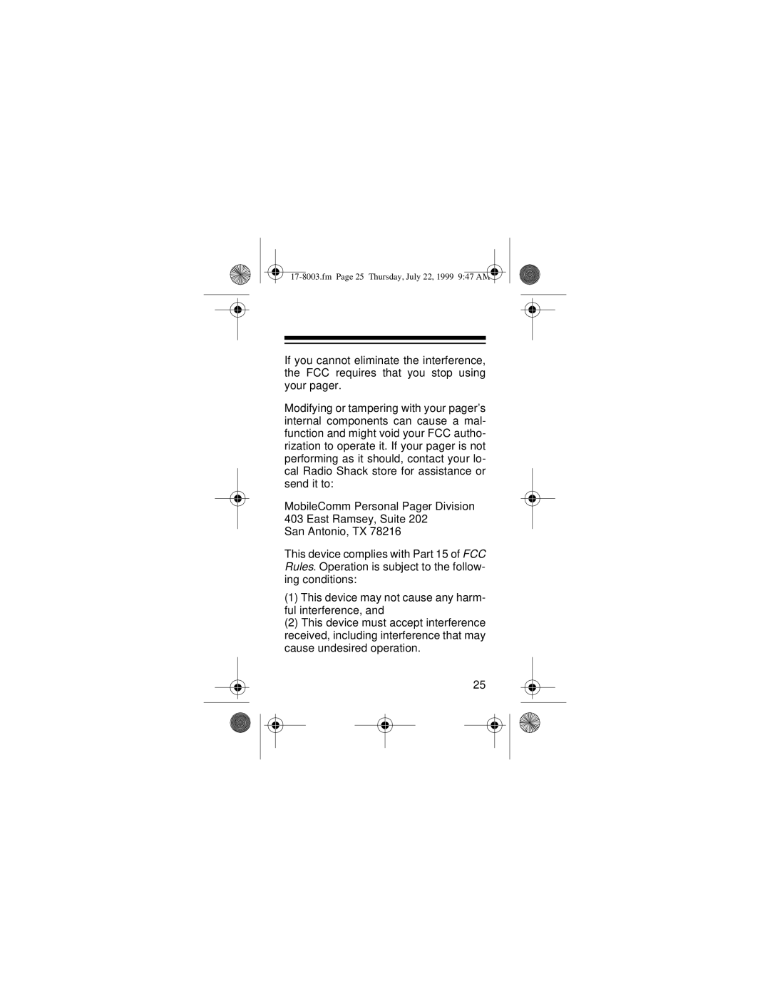 Radio Shack PGL-302 owner manual Fm Page 25 Thursday, July 22, 1999 947 AM 