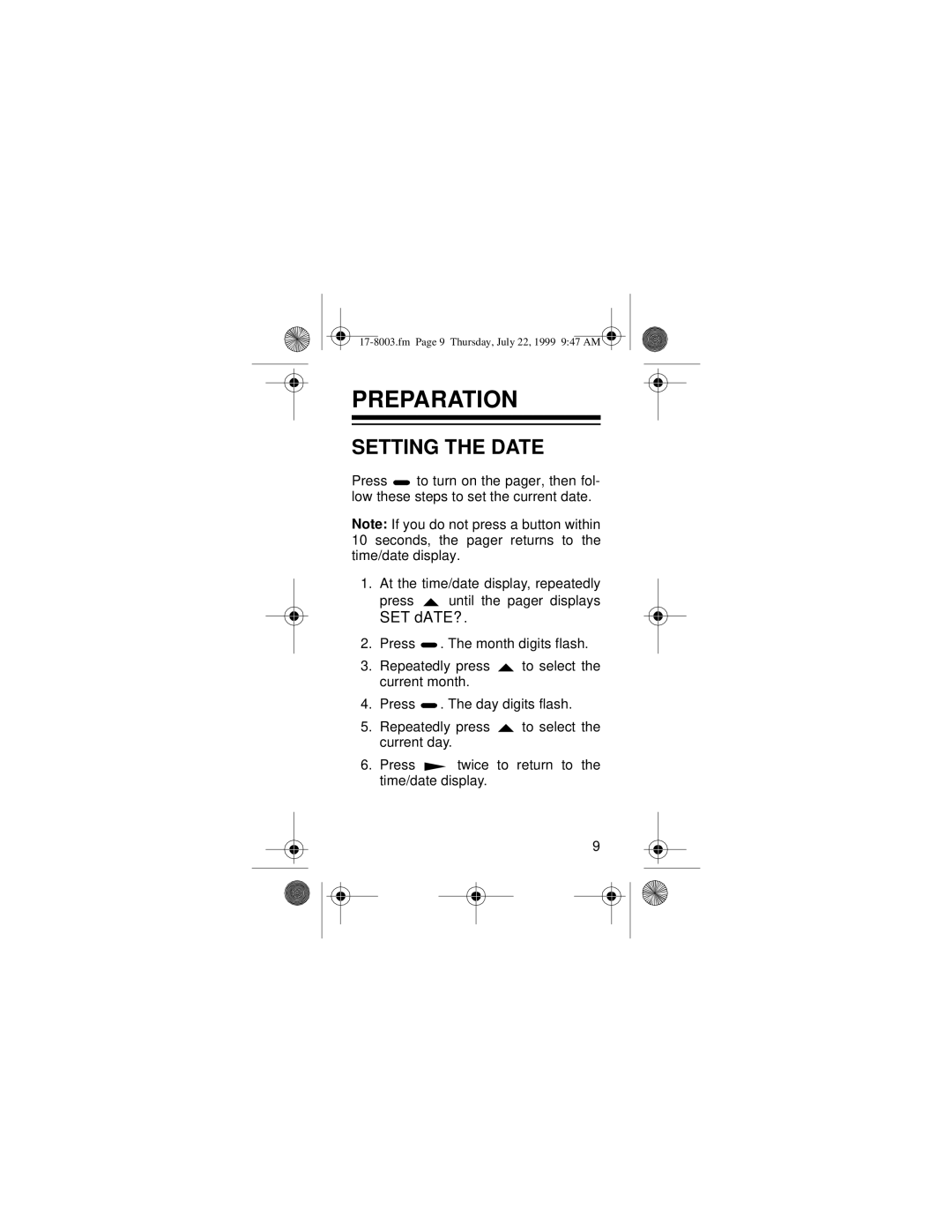 Radio Shack PGL-302 owner manual Preparation, Setting the Date 