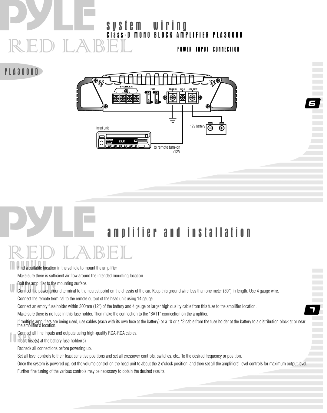 Radio Shack PLA3000D user manual P l i f i e r a n d Installation 