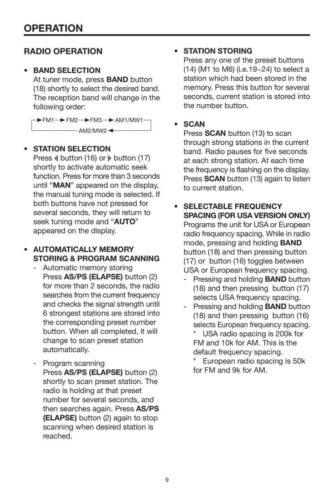 Radio Shack PLCD15MR owner manual Radio Operation 