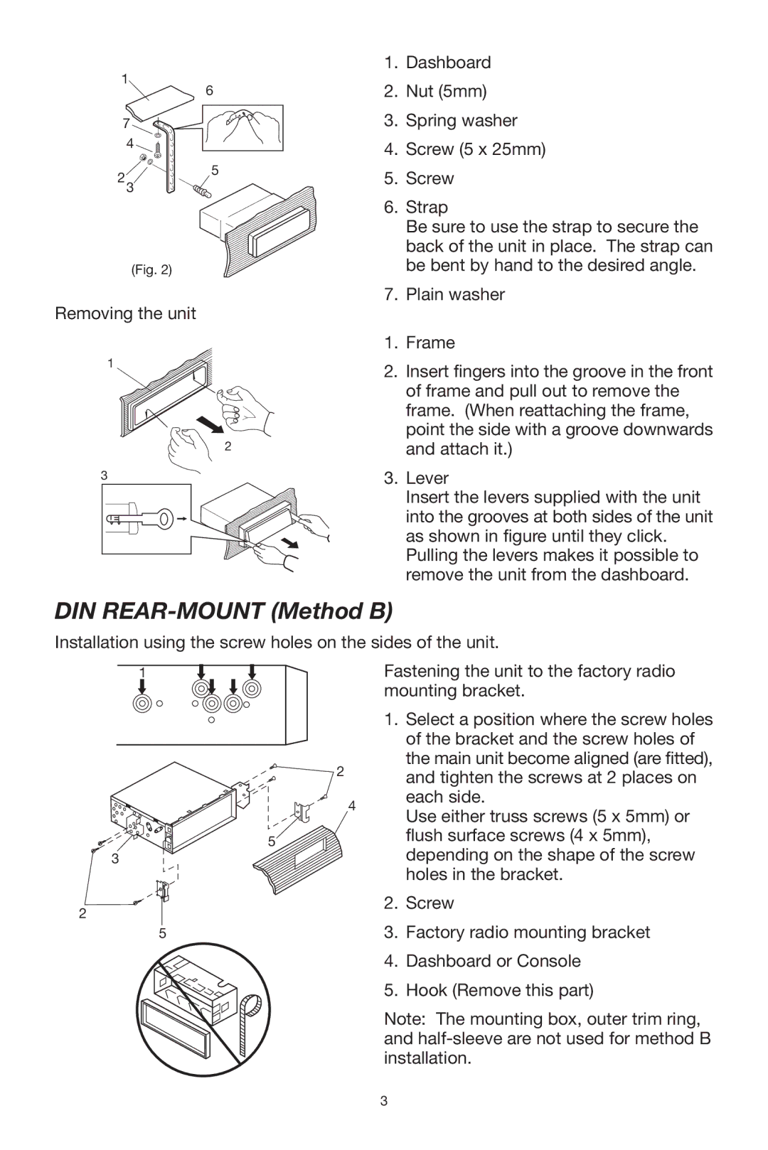 Radio Shack PLCD32 owner manual DIN REAR-MOUNT Method B 