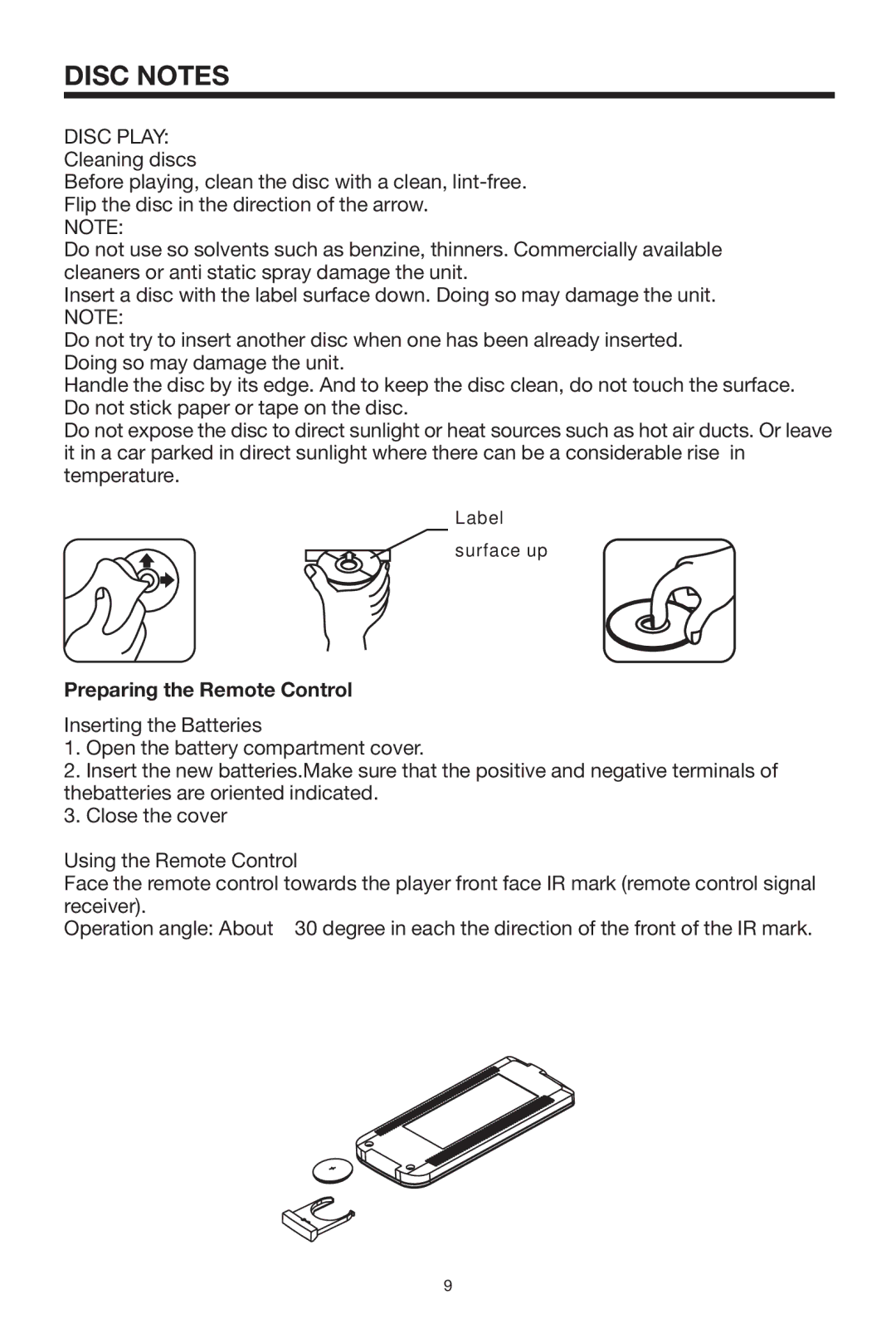 Radio Shack PLCD35 instruction manual Disc Notes, Preparing the Remote Control 