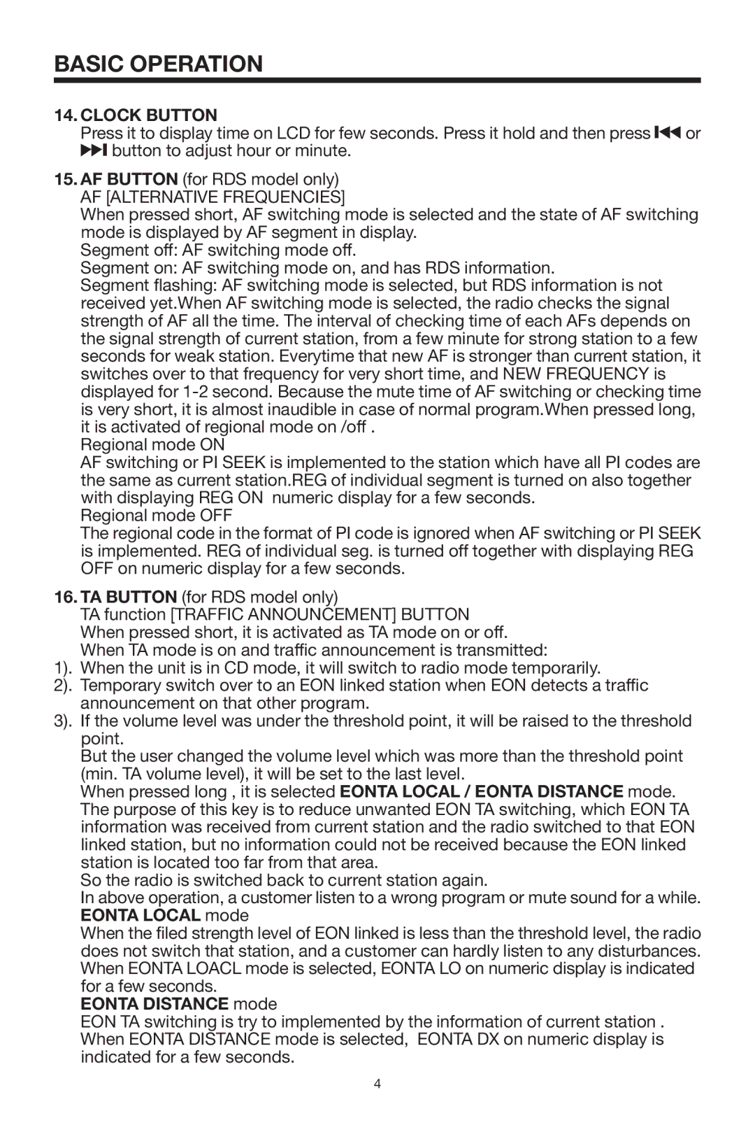 Radio Shack PLCD35 instruction manual Clock Button, Eonta Distance mode 