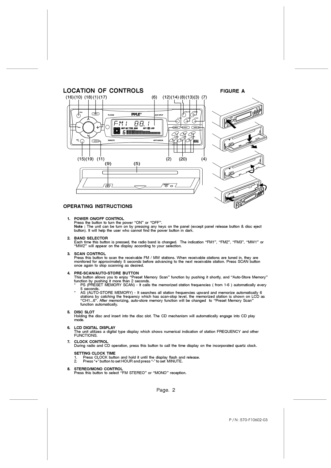 Radio Shack PLCD39 owner manual Power ON/OFF Control, Band Selector, Scan Control, PRE-SCAN/AUTO-STORE Button, Disc Slot 