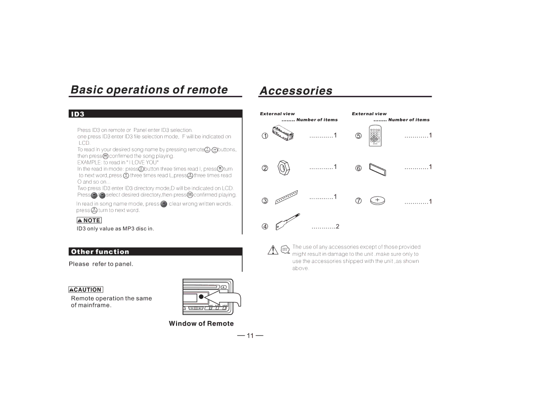 Radio Shack PLCD41MP manual ID3, Other function 