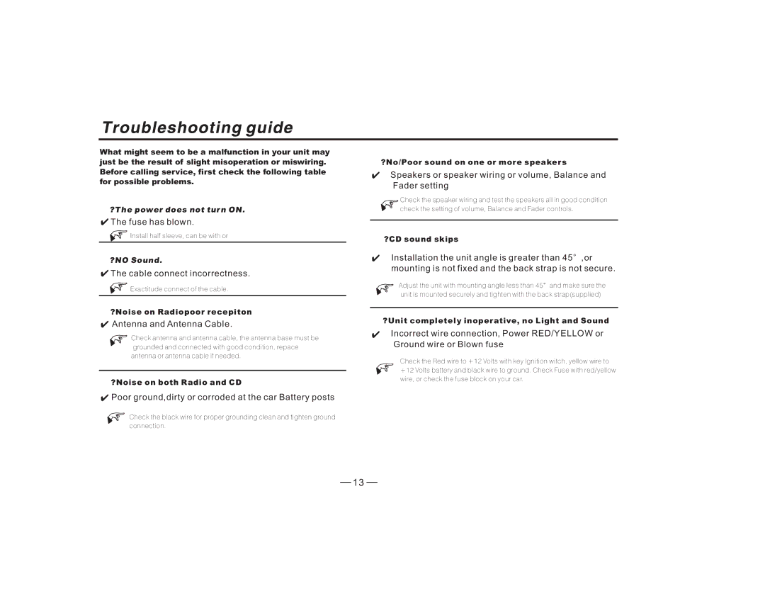 Radio Shack PLCD41MP manual Fuse has blown, Cable connect incorrectness, Antenna and Antenna Cable 