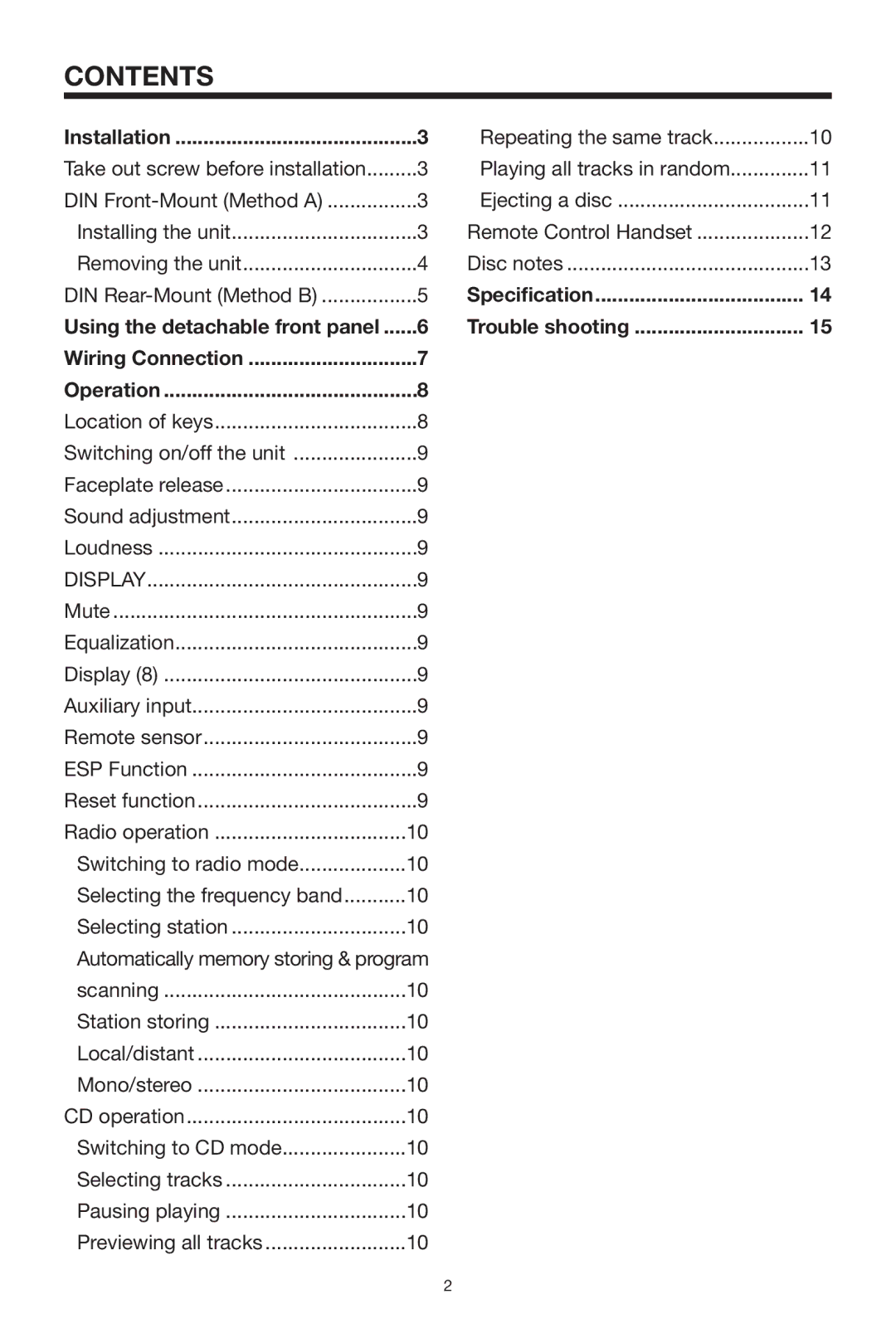 Radio Shack PLCD9MR owner manual Contents 