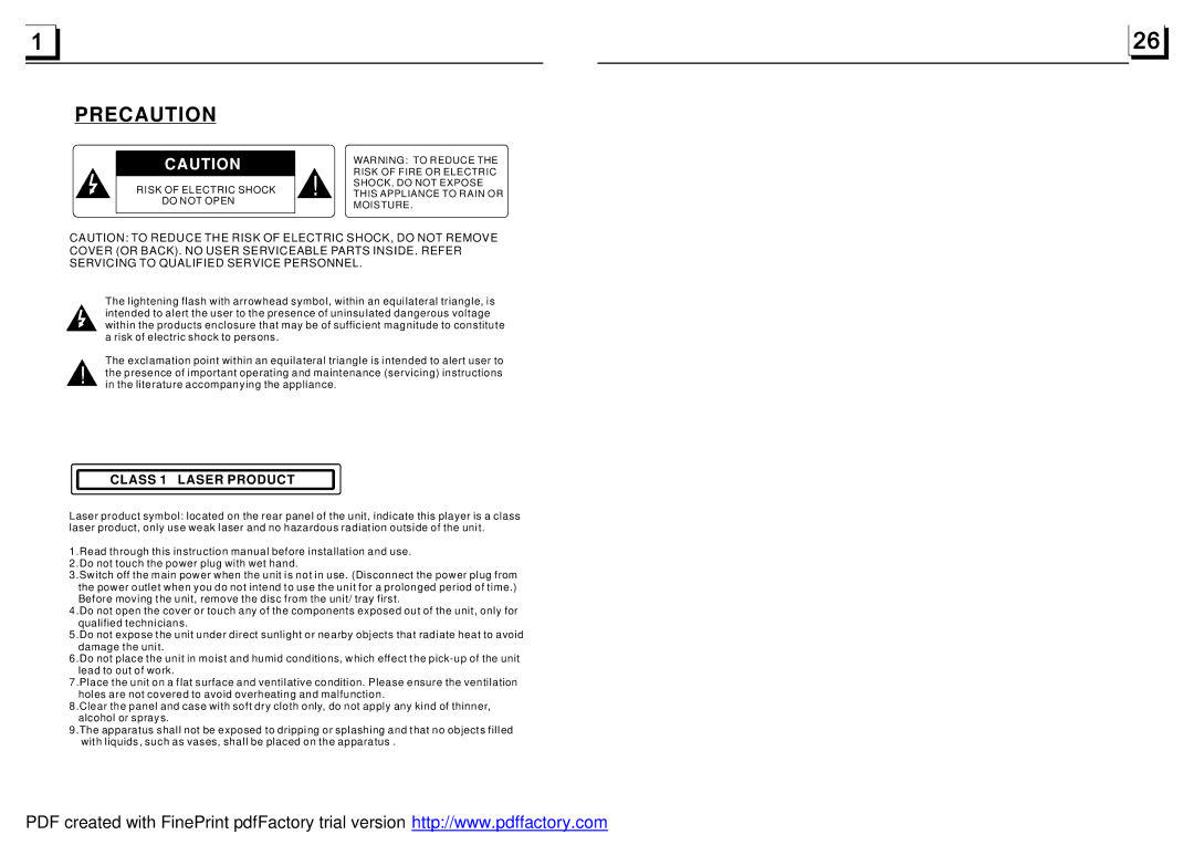 Radio Shack PLD35MU instruction manual Precaution 