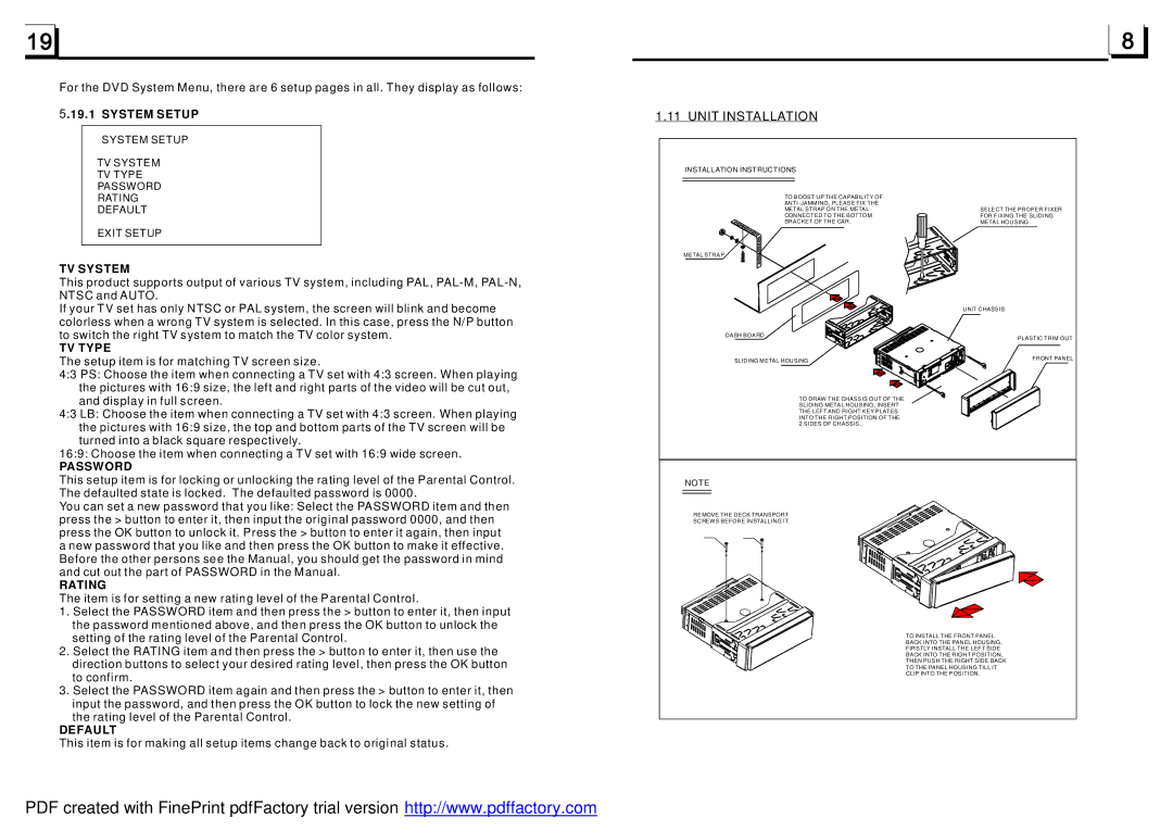 Radio Shack PLD35MU instruction manual Unit Installation 