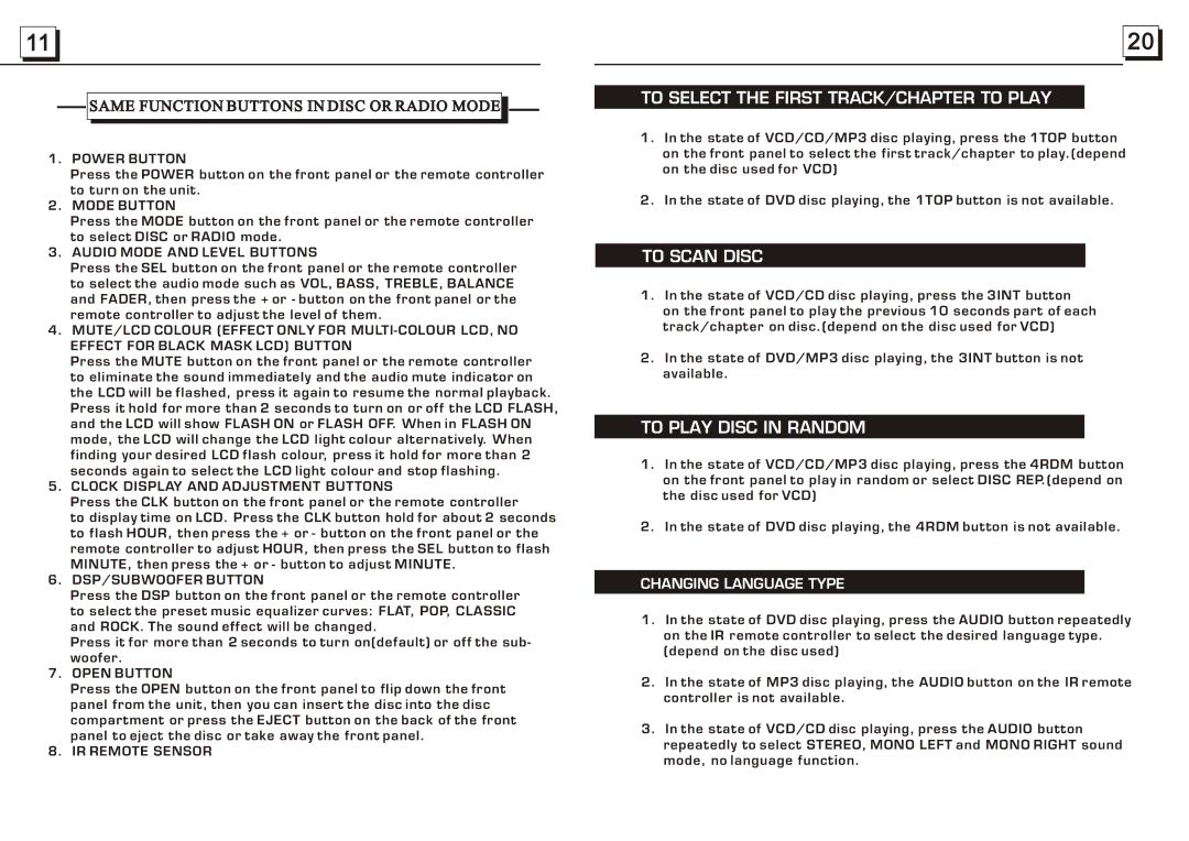 Radio Shack PLDVD188 specifications To Select the First TRACK/CHAPTER to Play, To Scan Disc, To Play Disc in Random 