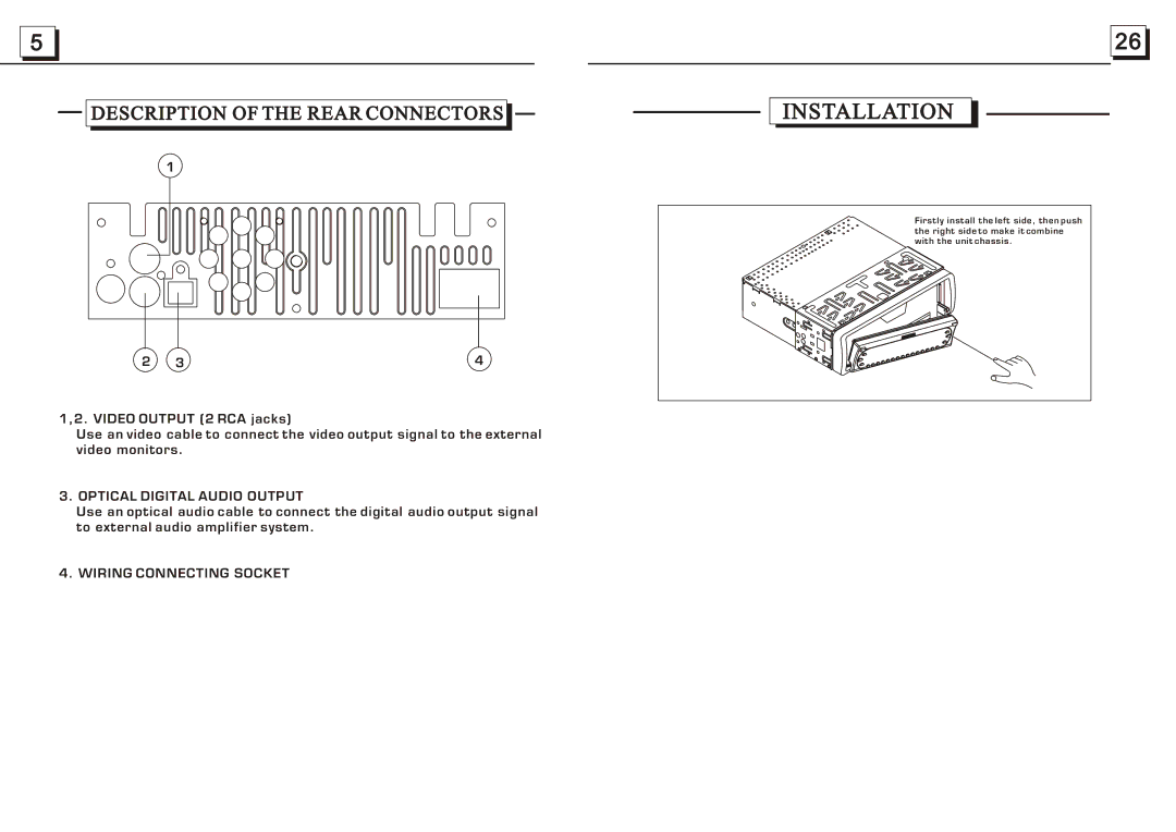 Radio Shack PLDVD188 specifications Optical Digital Audio Output, Wiring Connecting Socket 