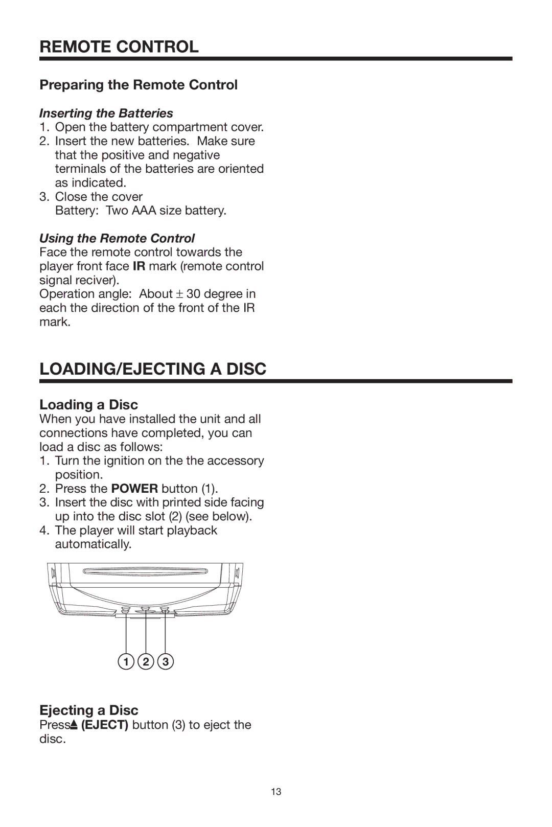 Radio Shack PLRDVD7 owner manual LOADING/EJECTING a Disc, Preparing the Remote Control 