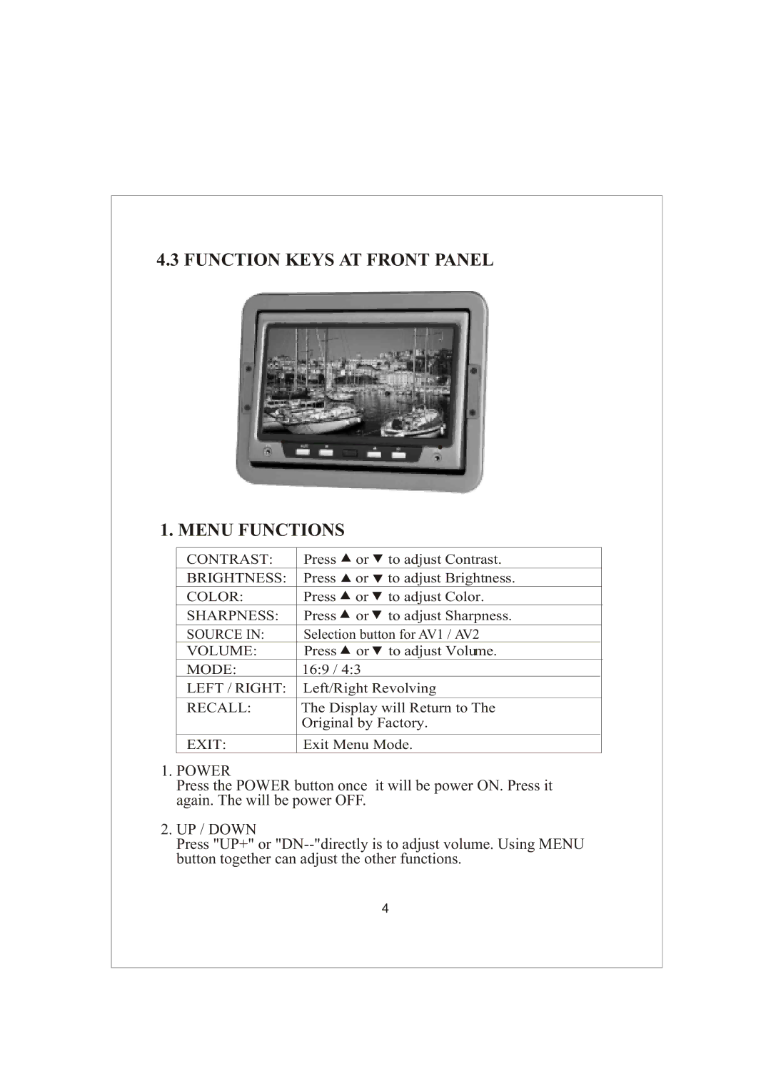 Radio Shack PLVSHR77 manual Function Keys AT Front Panel Menu Functions 