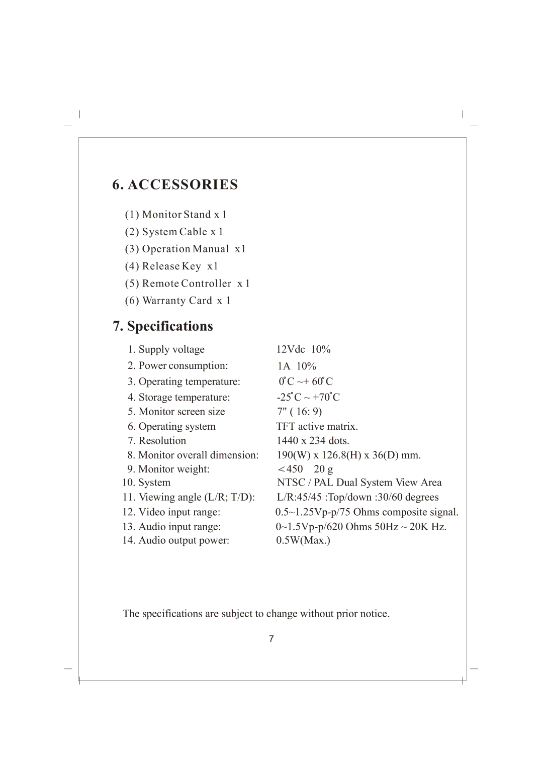 Radio Shack PLVSHR77 manual Accessories, Specifications 