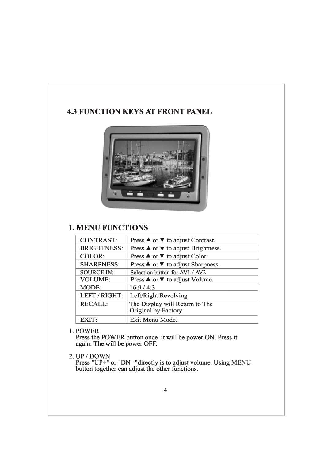 Radio Shack PLVSHR77 manual FUNCTION KEYS AT FRONT PANEL 1. MENU FUNCTIONS 