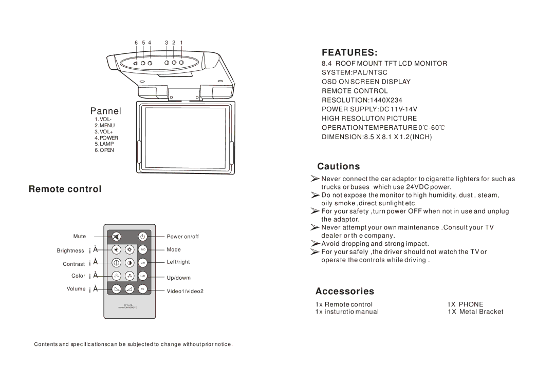 Radio Shack PLVWR840 instruction manual Remote control, Features, Accessories, 1X Phone 