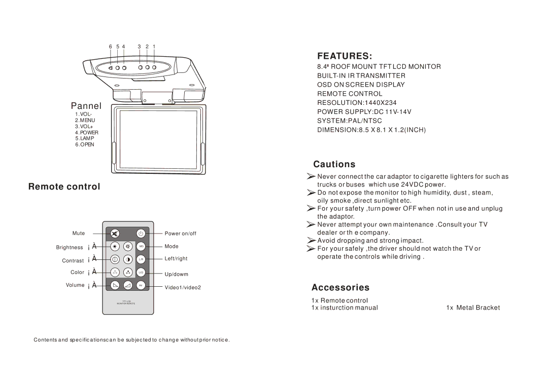 Radio Shack PLVWR84IR instruction manual Remote control, Features, Accessories 