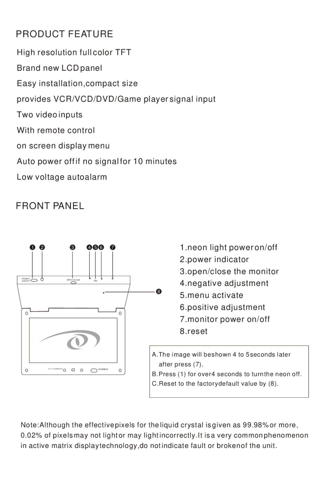 Radio Shack PLVWR900 instruction manual Product Feature, Front Panel 