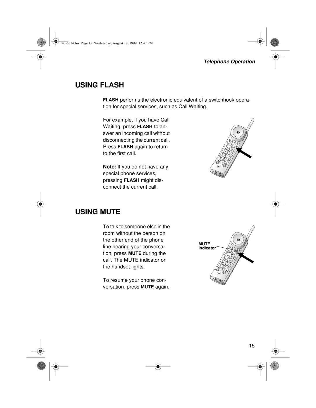 Radio Shack pmn owner manual Using Flash, Using Mute 