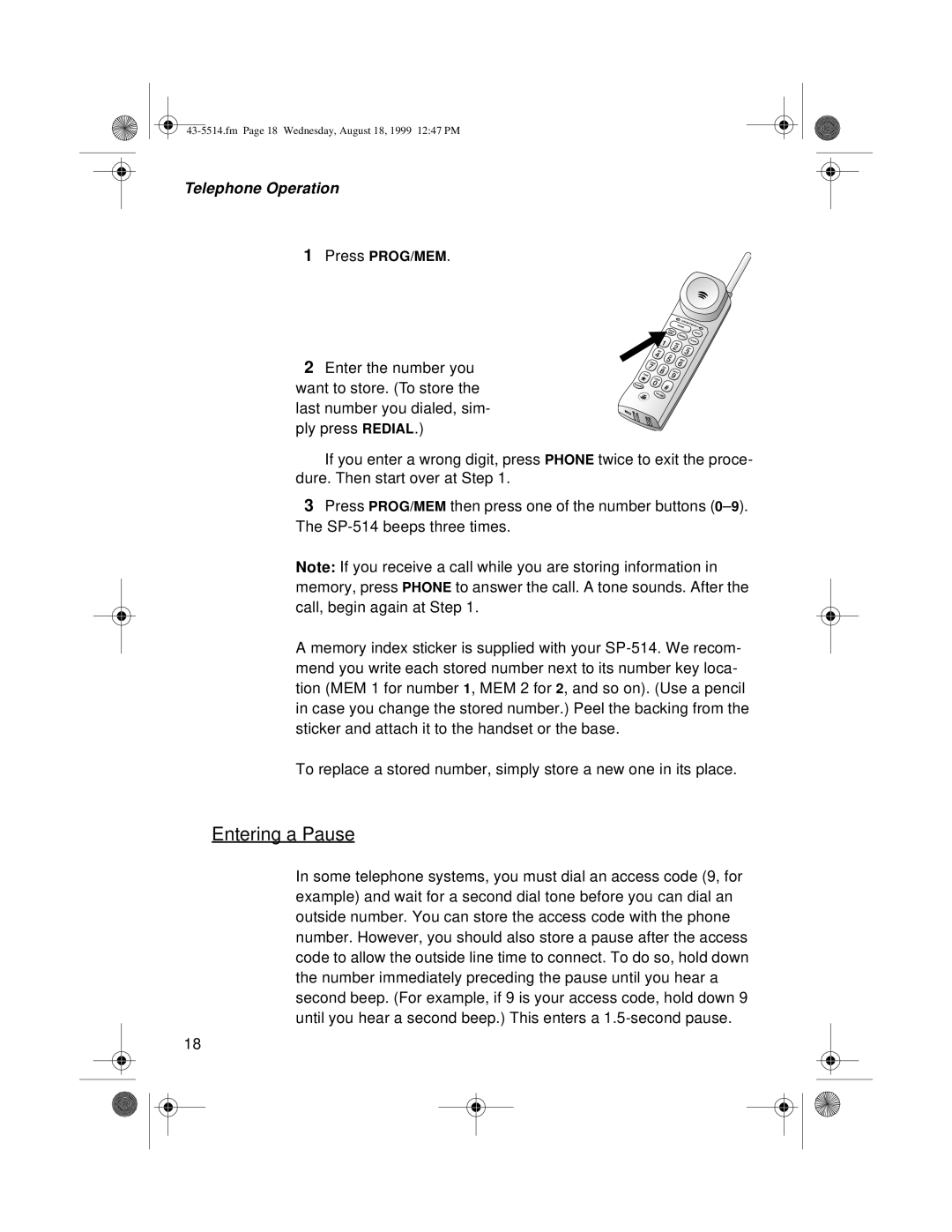 Radio Shack pmn owner manual Entering a Pause 