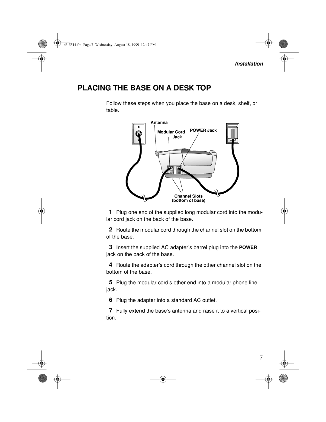 Radio Shack pmn owner manual Placing the Base on a Desk TOP 