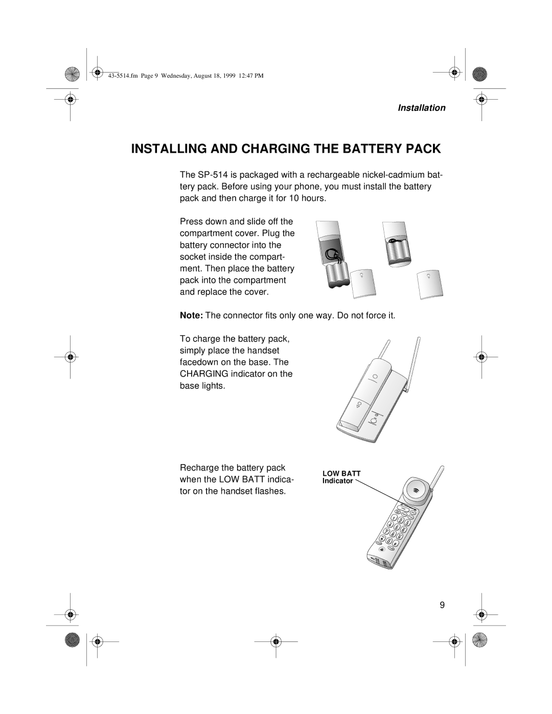 Radio Shack pmn owner manual Installing and Charging the Battery Pack 