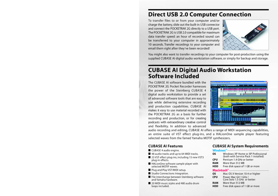 Radio Shack Pocketrak 2G Direct USB 2.0 Computer Connection, Cubase AI Digital Audio Workstation Software Included 