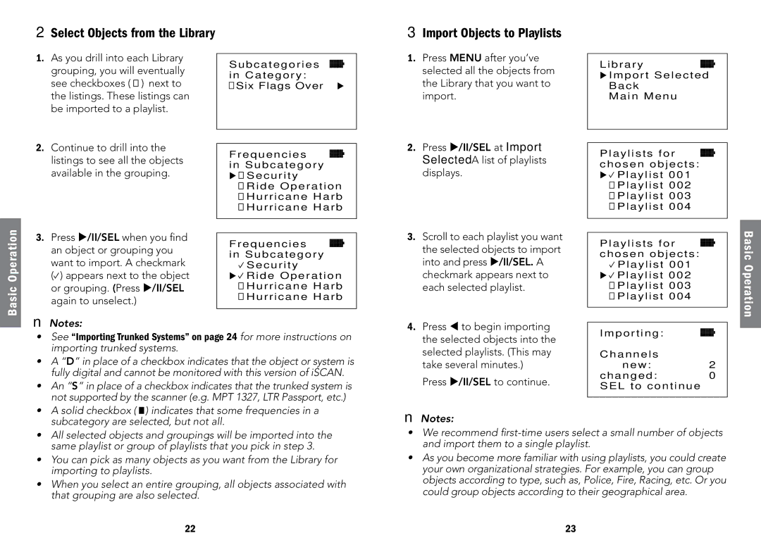 Radio Shack PRO-107, 20-107 manual Select Objects from the Library, Import Objects to Playlists 