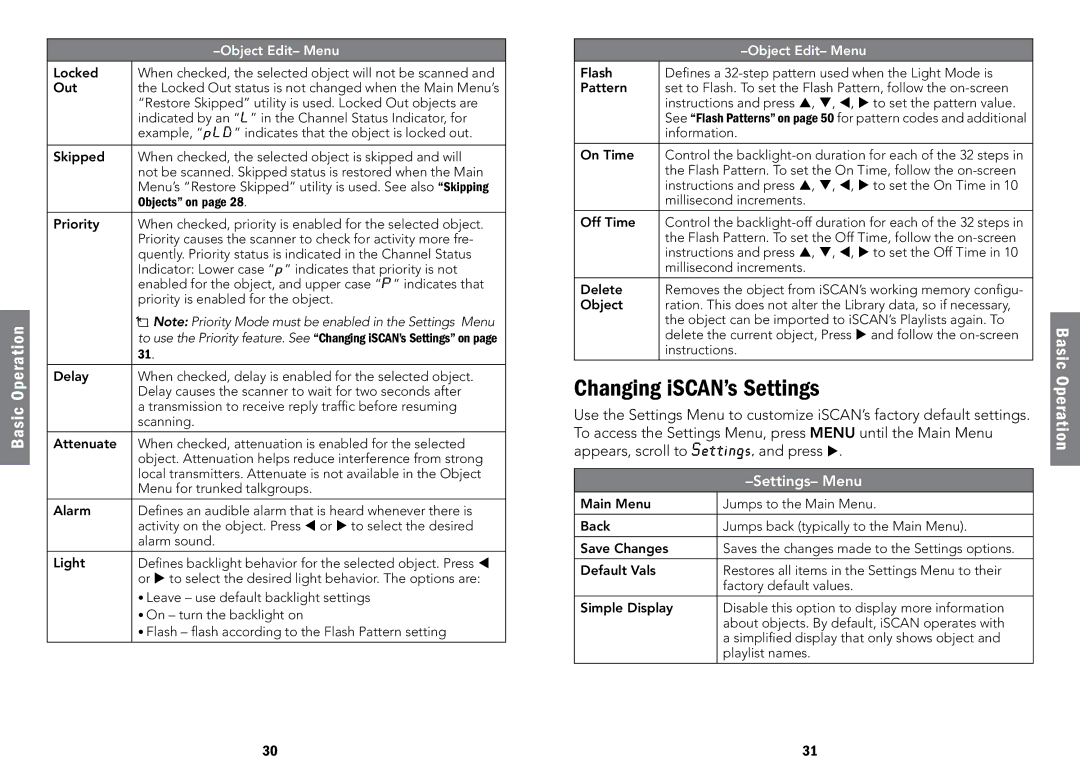 Radio Shack PRO-107, 20-107 manual Changing iSCAN’s Settings, Settings- Menu 