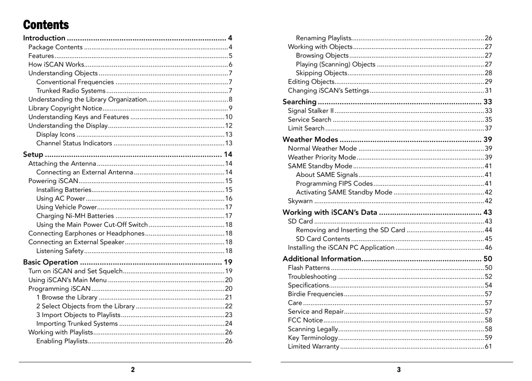 Radio Shack PRO-107, 20-107 manual Contents 