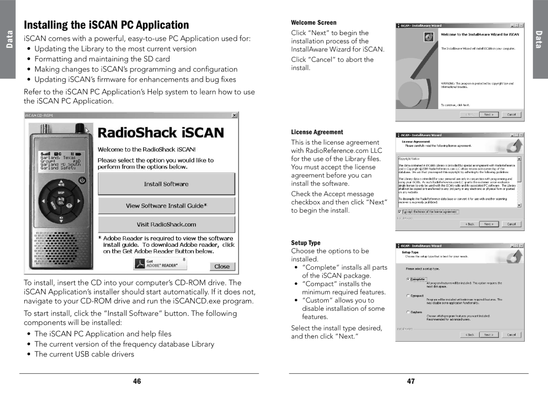 Radio Shack PRO-107, 20-107 manual Installing the iSCAN PC Application 