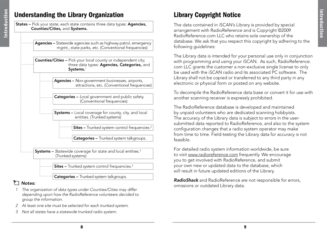 Radio Shack 20-107, PRO-107 manual Understanding the Library Organization, Library Copyright Notice, NNotes 