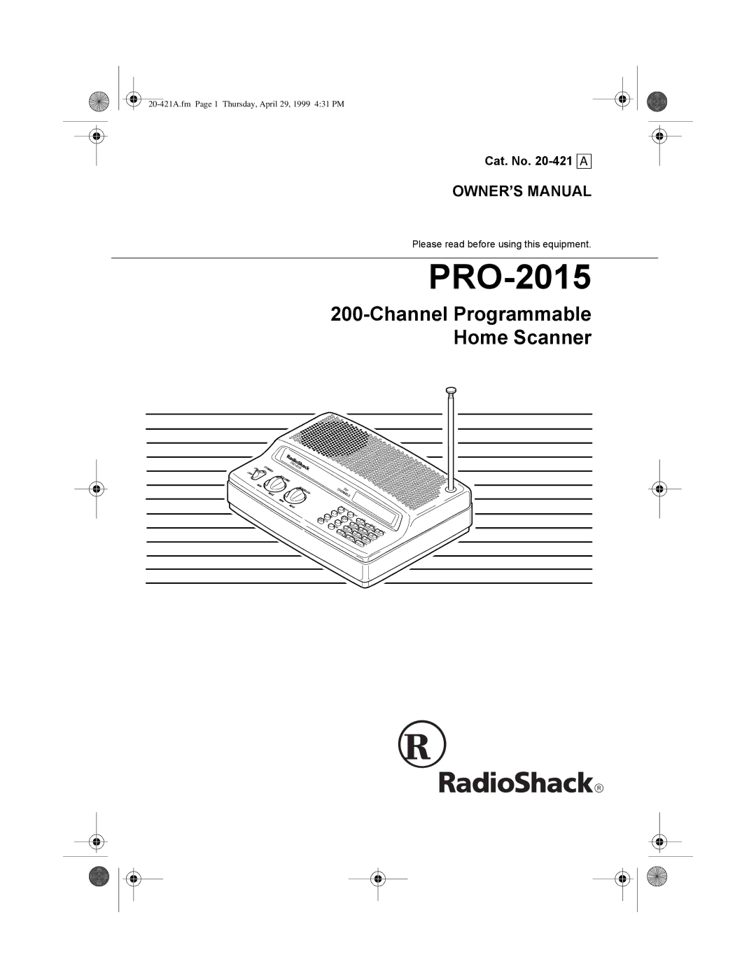 Radio Shack PRO-2015 manual Ëííð&KDQQHOý3URJUDPPDEOH +RPHý6FDQQHU, 2156ý0$18$, DWïý1Rïýëíðéëìý a 