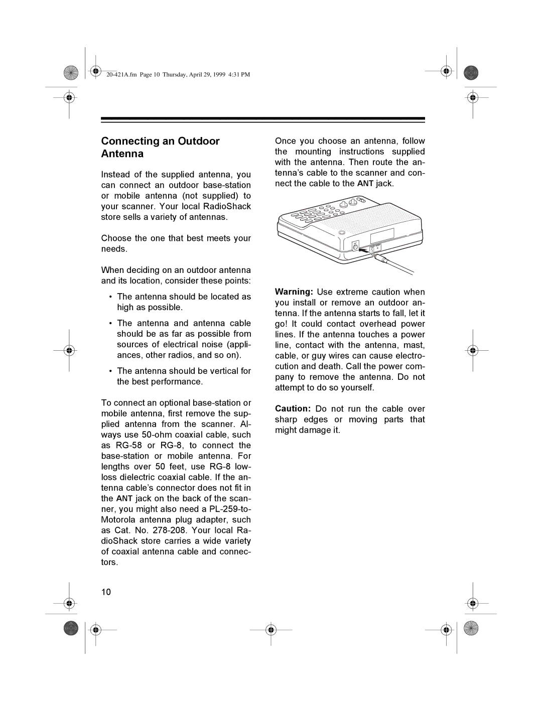 Radio Shack PRO-2015 manual RQQHFWLQJýDQý2XWGRRUý, QHHGVï, KLJKýDVýSRVVLEOHï, WKHýEHVWýSHUIRUPDQFHï 