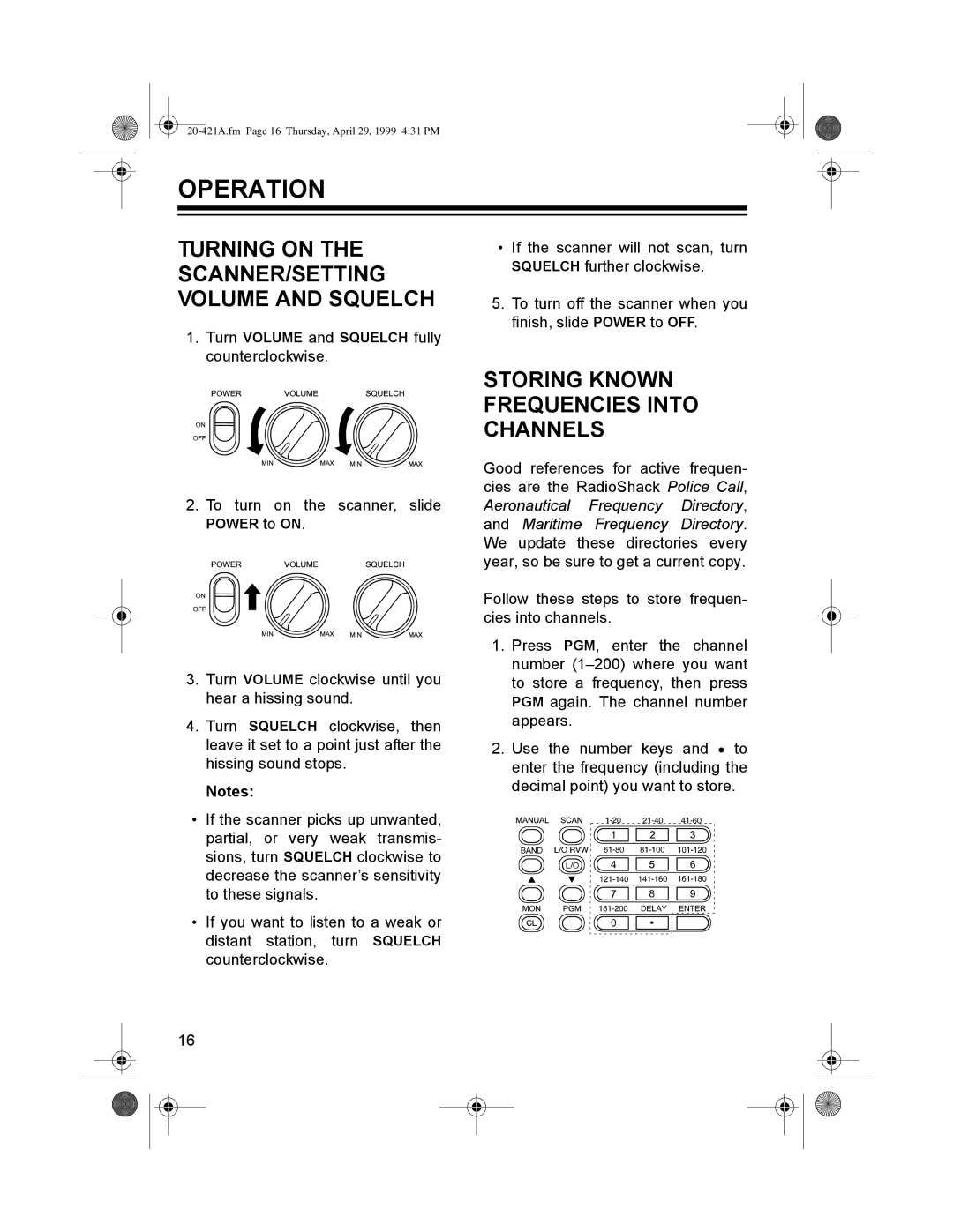 Radio Shack PRO-2015 manual 235$7,21ý, 7851,1*ý21ý7+ý 6&$115î677,1*ý 92/80ý$1ý648/&+ý, 6725,1*ý.121ý 5481&,6ý,172ý &+$11/6ý 