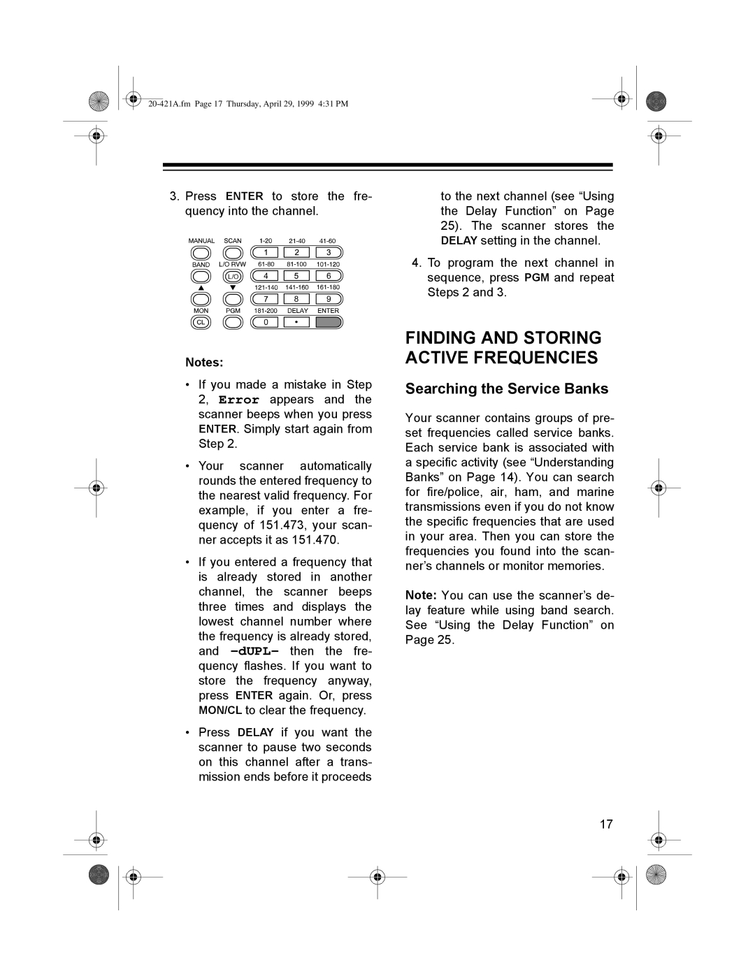 Radio Shack PRO-2015 manual Ý$1ý6725,1*ý $&7,9ý5481&,6ý, 6HDUFKLQJýWKHý6HUYLFHý%DQNV 