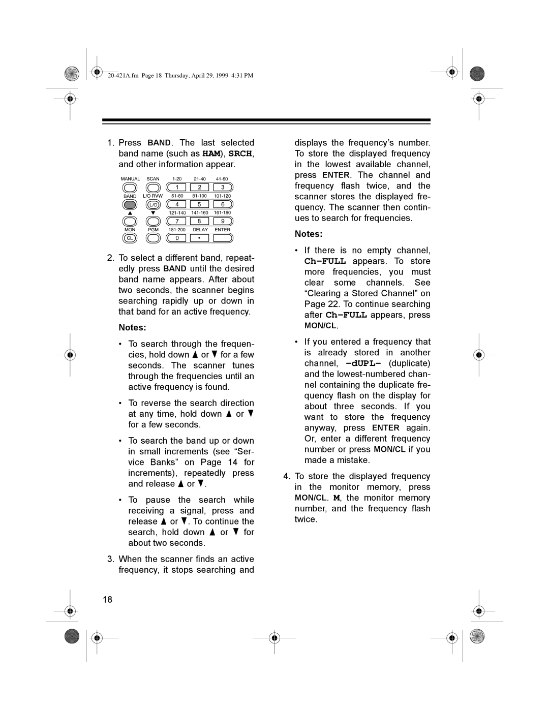 Radio Shack PRO-2015 manual 021î&/ï, 20-421A.fm Page 18 Thursday, April 29, 1999 431 PM 